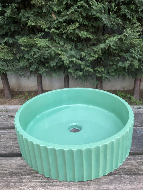 El Yapımı Aden Model Taş Lavabo Yeşil Renk 45cm*12cm