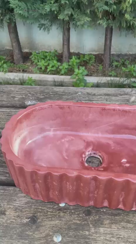 El Yapımı Tood Taş Lavabo  Özel Renk Paleti - 25x45x11 cm