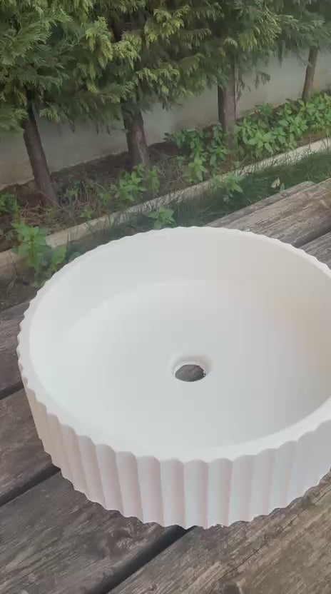 Aden Model Taş Lavabo Beyaz Renk  ADN001 (45cm çap - 12 cm yükseklik)