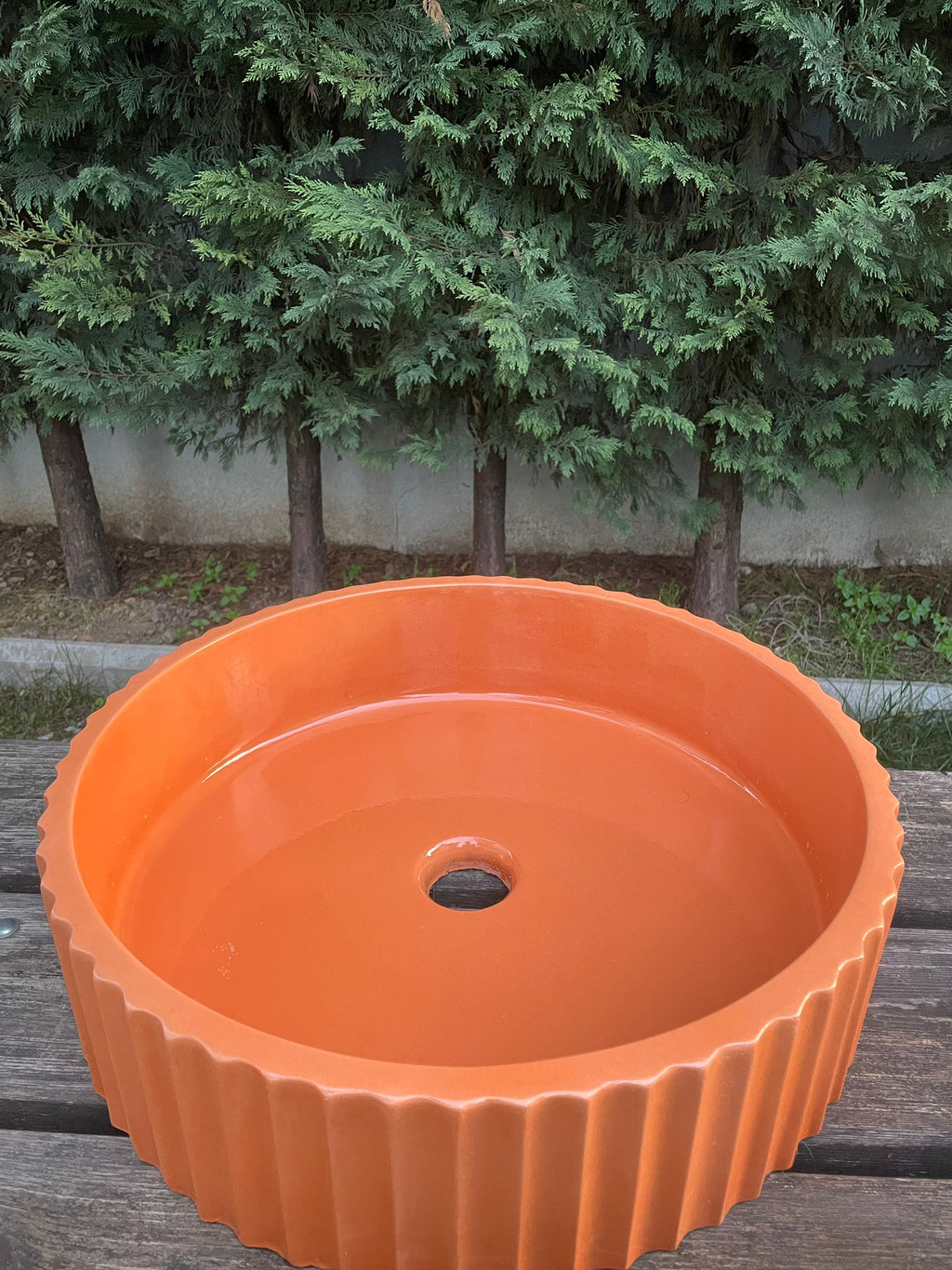 El Yapımı Aden Model Taş Lavabo Turuncu Renk 45cm*12cm