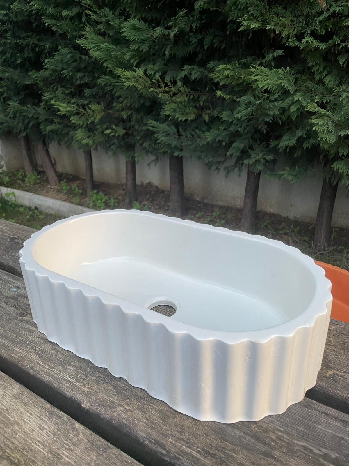 El Yapımı Tood Model Taş Lavabo Beyaz Renk 45cm*25cm*11cm