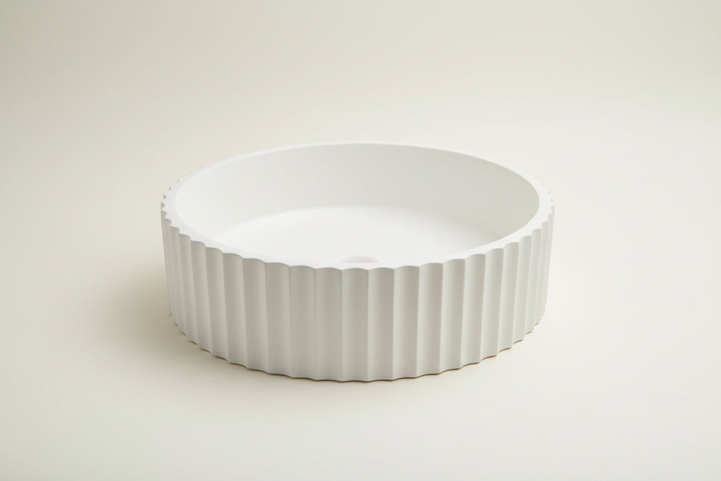 Aden Model Taş Lavabo Beyaz Renk  ADN001 (45cm çap - 12 cm yükseklik)