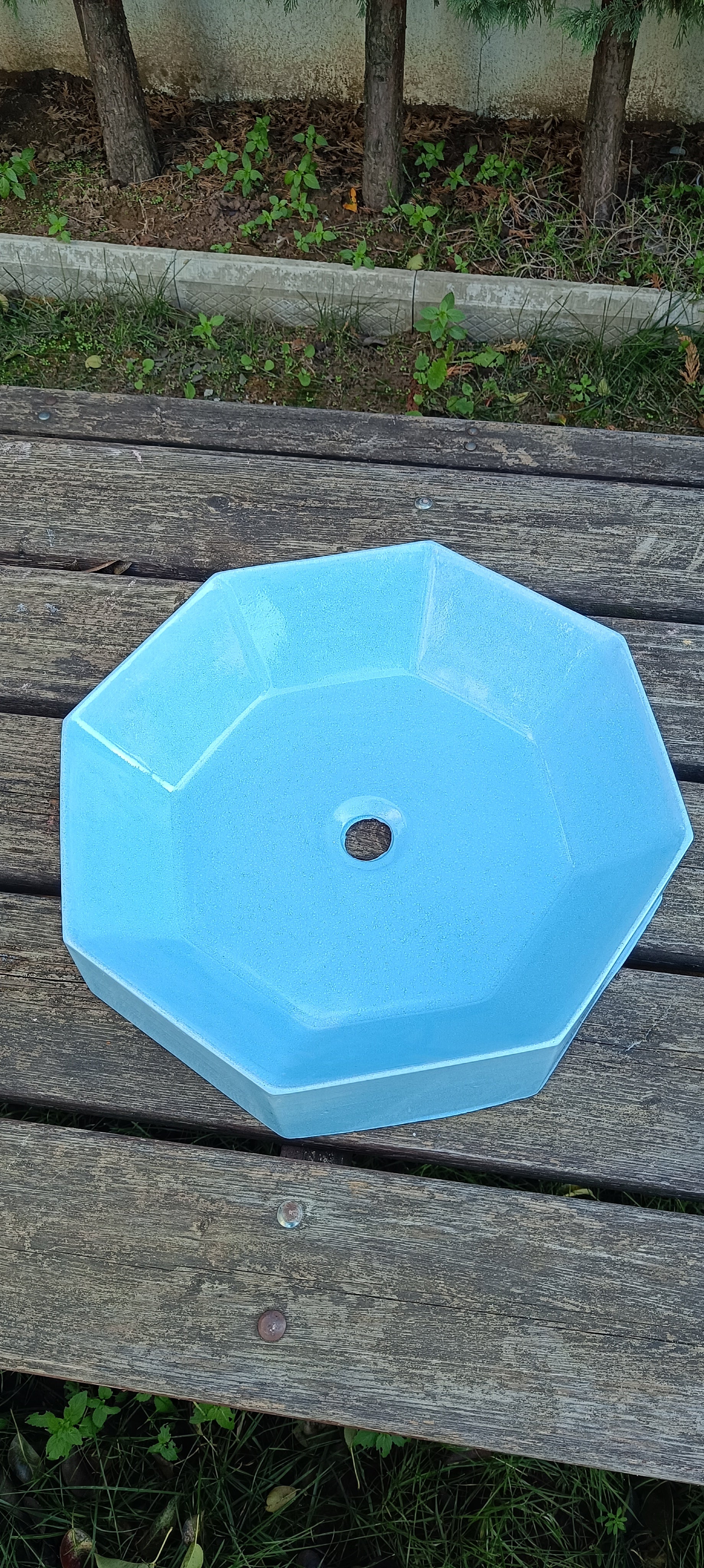 El Yapımı Gen Modeli Taş Lavabo Mavi Renk 40cm*40cm*10cm