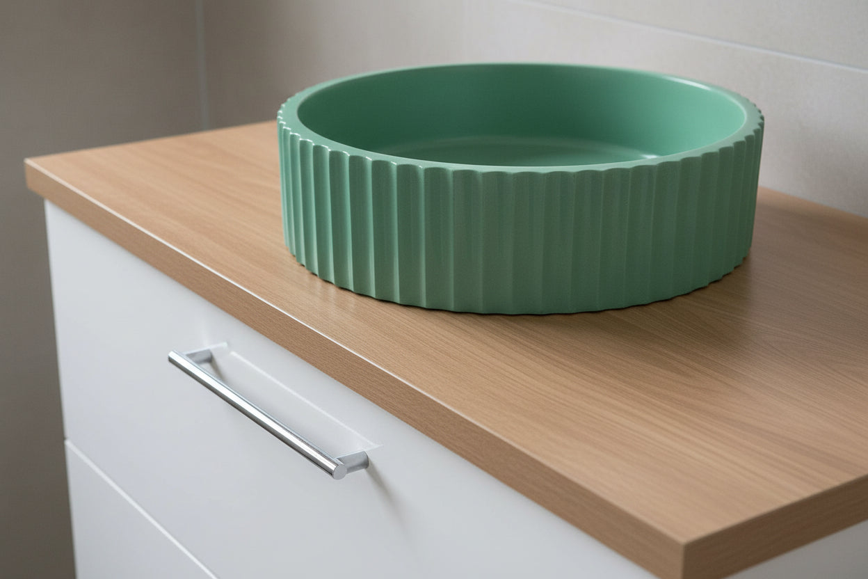 El Yapımı Aden Model Taş Lavabo Yeşil Renk 45cm*12cm