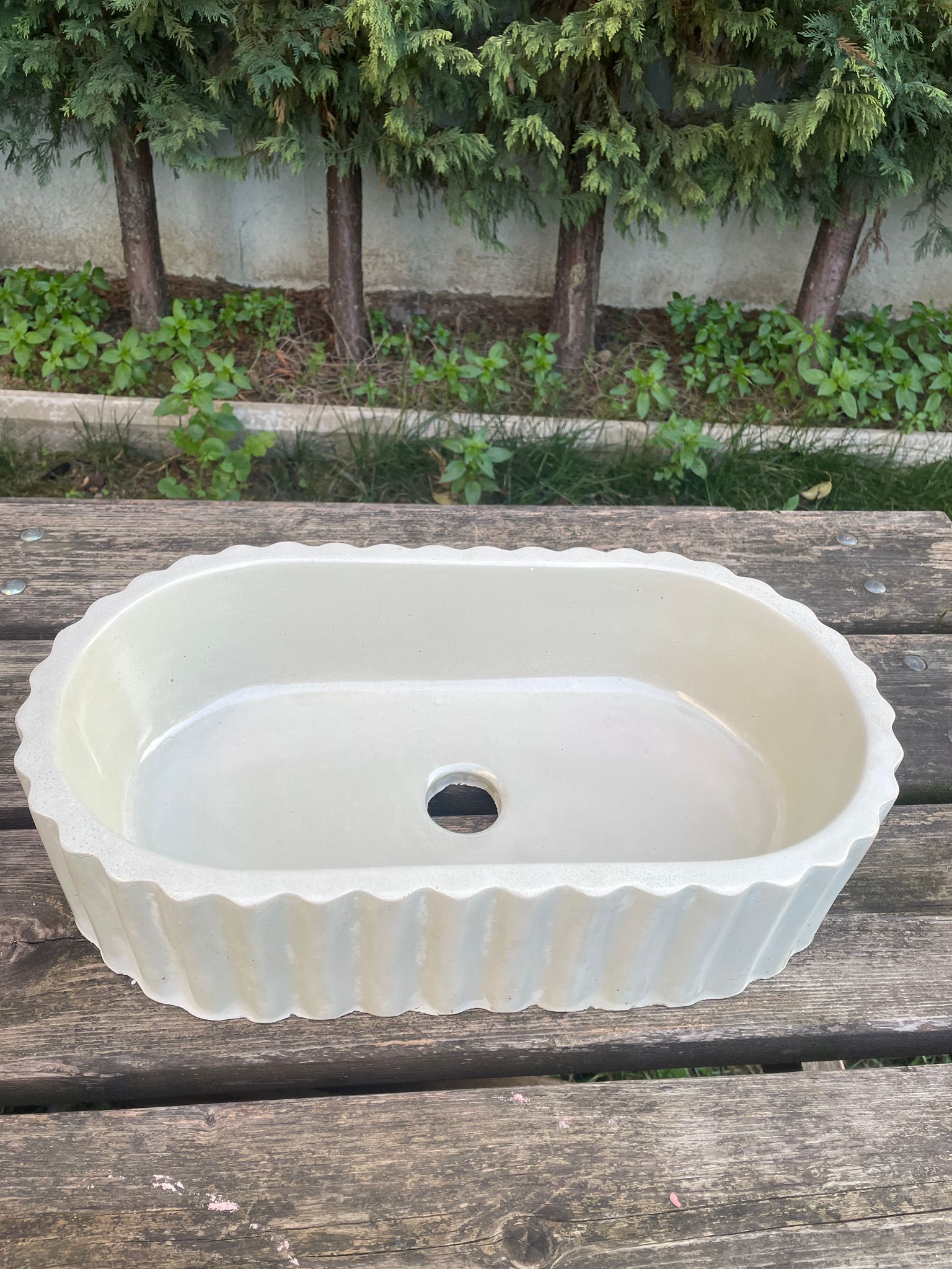 El Yapımı Tood Model Taş Lavabo Beyaz Renk 45cm*25cm*11cm
