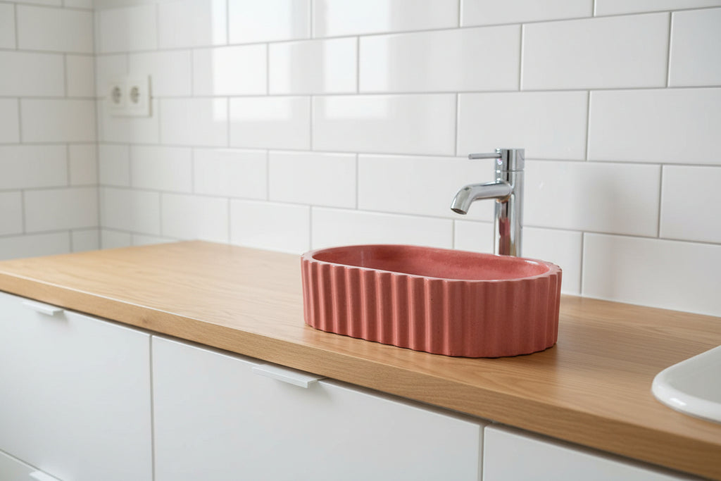 El Yapımı Tood Taş Lavabo  Özel Renk Paleti - 25x45x11 cm