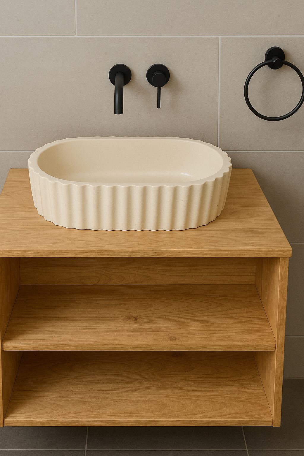 El Yapımı Tood Model Taş Lavabo Beyaz Renk 45cm*25cm*11cm