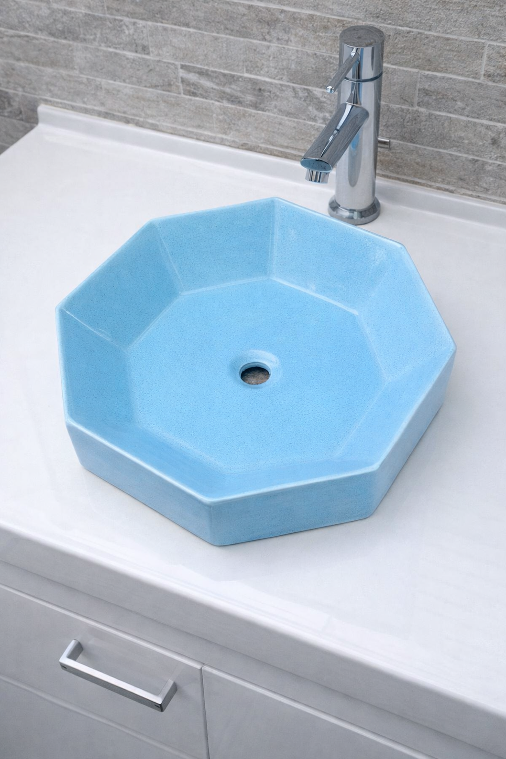 El Yapımı Gen Modeli Taş Lavabo Mavi Renk 40cm*40cm*10cm