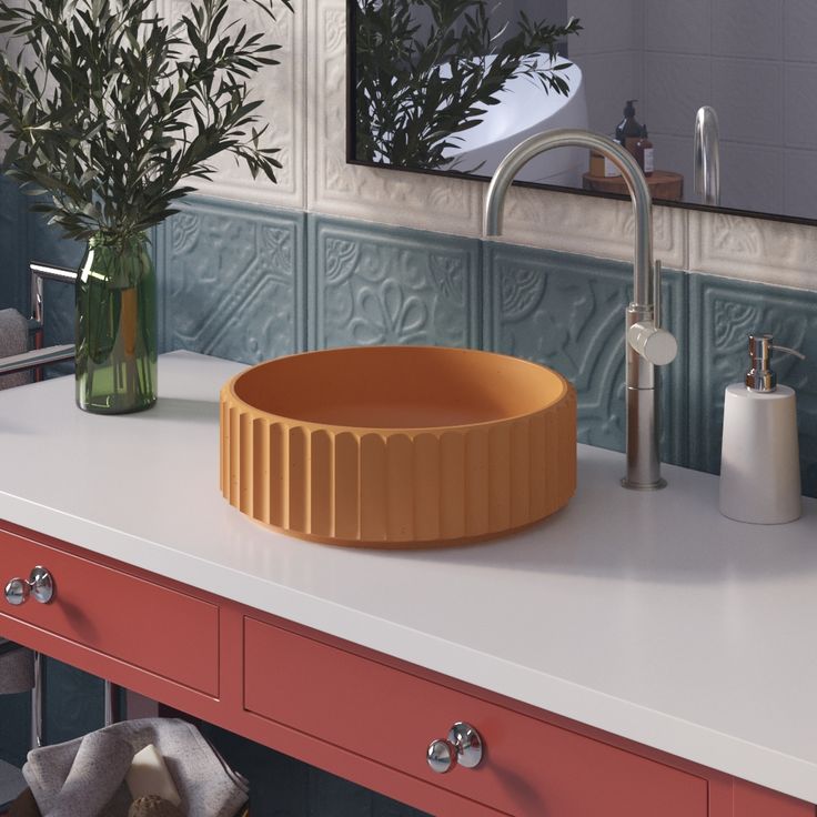 El Yapımı Aden Model Taş Lavabo Turuncu Renk 45cm*12cm