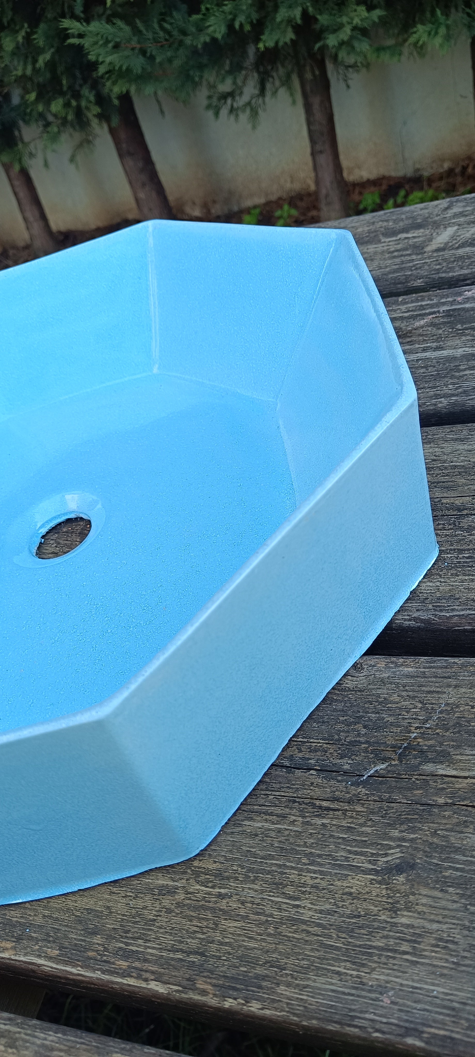 El Yapımı Gen Modeli Taş Lavabo Mavi Renk 40cm*40cm*10cm