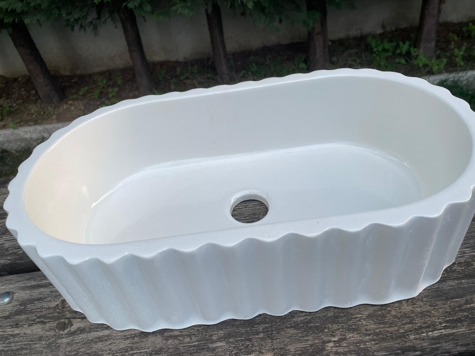 El Yapımı Tood Model Taş Lavabo Beyaz Renk 45cm*25cm*11cm